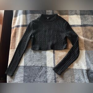 Black Cropped Cable Knit Sweater FashionNova womens sz Large